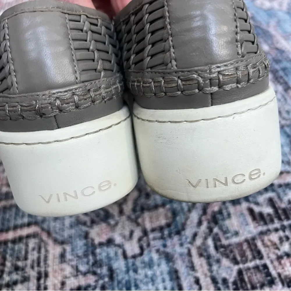 Vince Stafford Woven Slip-On Sneaker Size 8.5 Grey Taupe Leather Shoes
